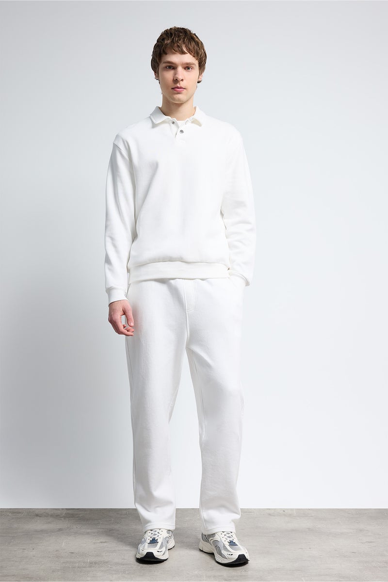 DeFacto White Man Polo Neck Sweatshirt Casual - Image 2